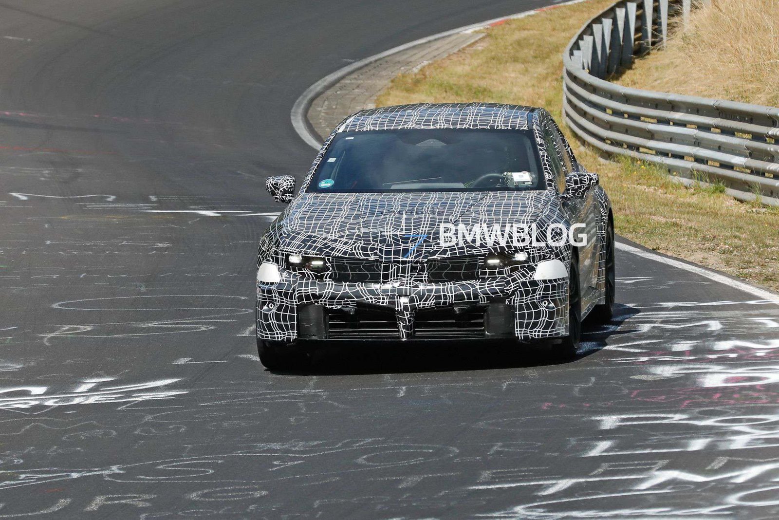2027 BMW M3 ELECTRIC ZA0 PROTOTYPE TESTING at the NURBURGRING showing large air intakes