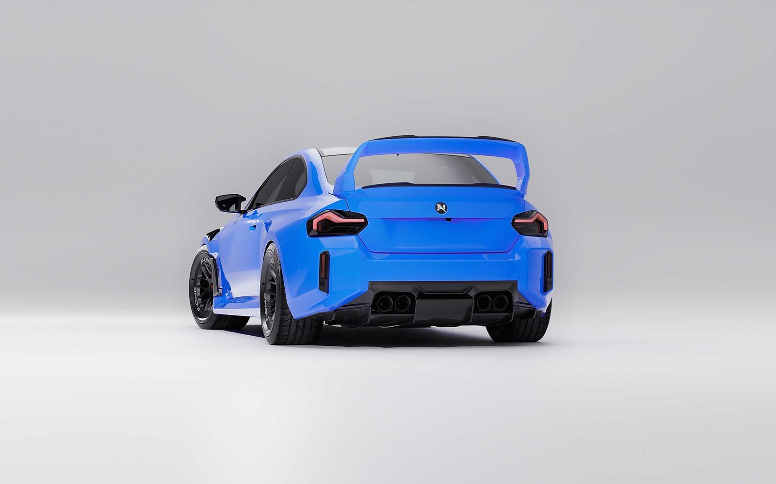 Blue BMW M2 with ALPHA-N Class 3 rear spoiler in Corse spec