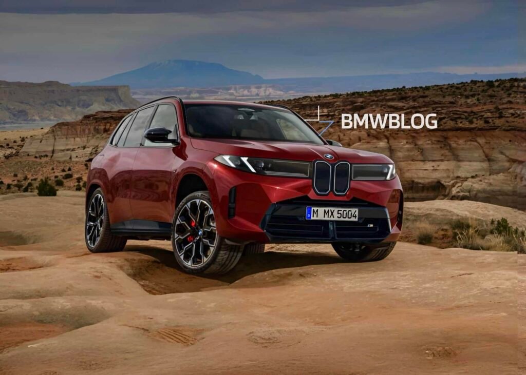 2027 BMW X5 RENDERING in VEGAS RED color showing the front-end