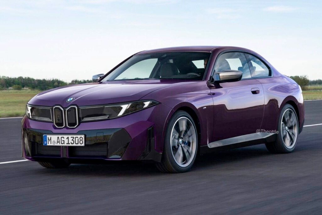 BMW 2 Series Coupe render in Neue Klasse design language with black band grille and horizontal taillights