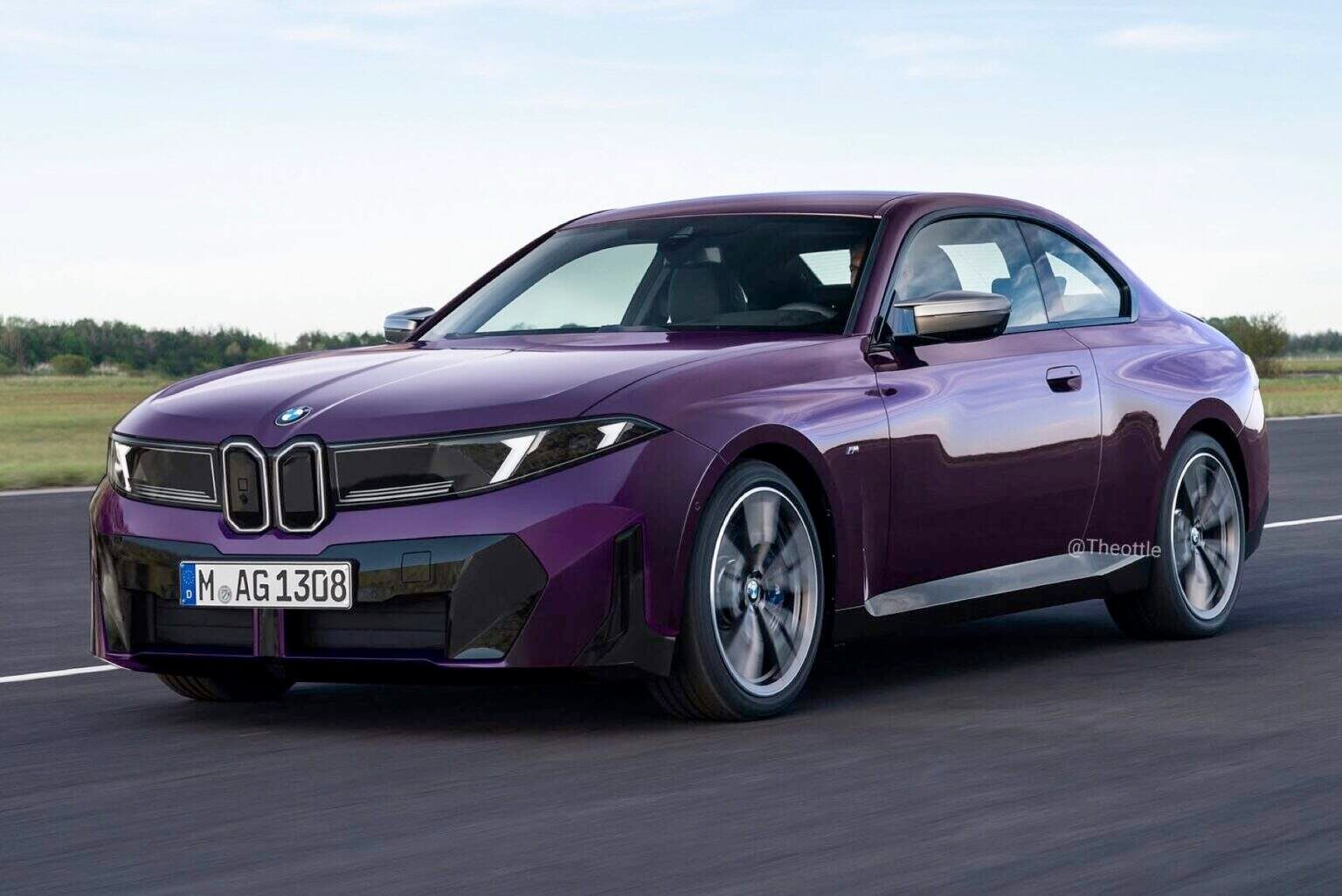 BMW 2 Series Coupe render in Neue Klasse design language with black band grille and horizontal taillights