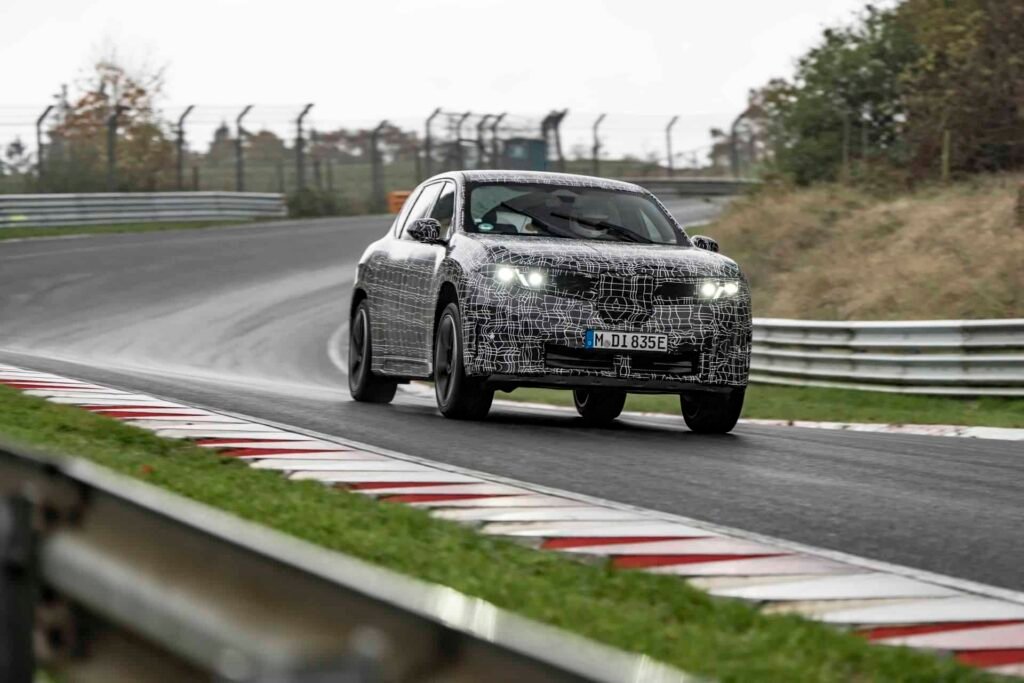 BMW iX3 long-wheelbase prototype testing at the Nürburgring.
