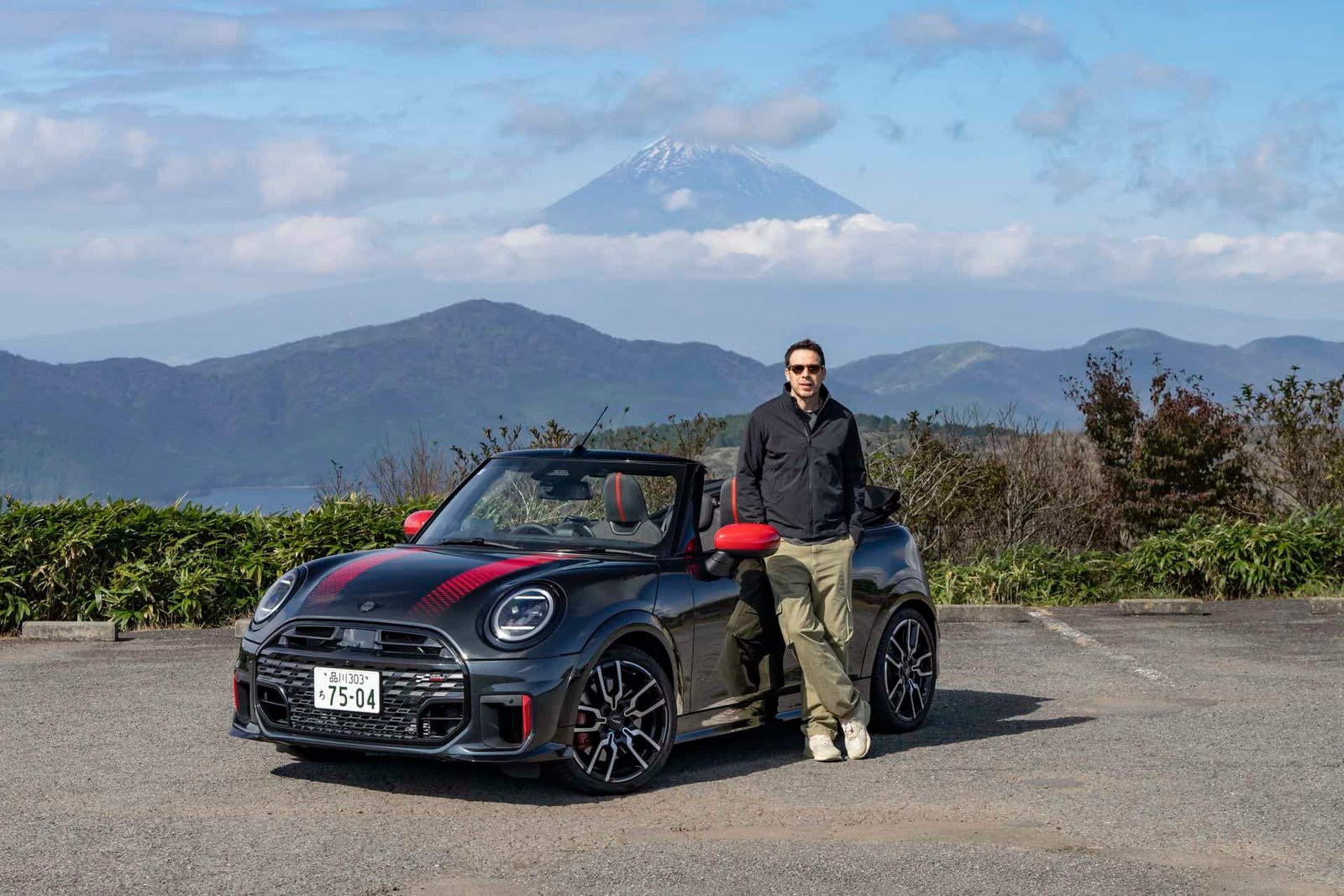 MINI COOPER JCW Convertible in front of Mt. Fuji
